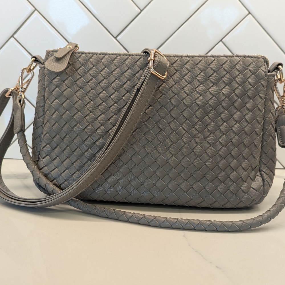 Elegant Gray Woven Crossbody Bag